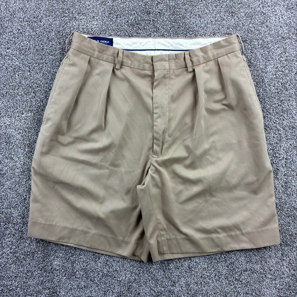 Polo Ralph Lauren Golf Shorts Mens 32 Tan Polyester Pleated Chino Golfing